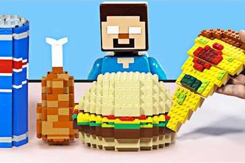 Lego Minecraft Mukbang : FAST FOOD Eating Challenge - Stop Motion Cooking & ASMR Video