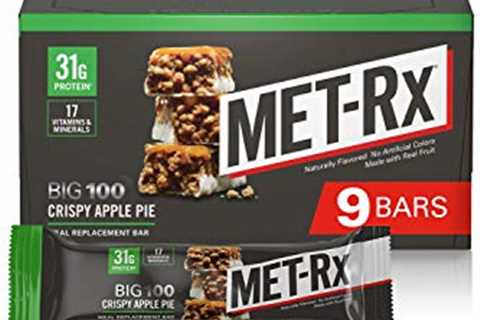 MET-Rx Big 100 Colossal Protein Bars, Crispy Apple Pie Meal Replacement Bars, 9 Count