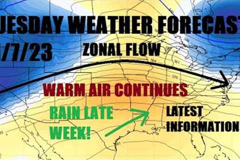 Tuesday weather forecast! 11/7/23 Zonal flow dominates pattern. Warm! South rain chances! Latest